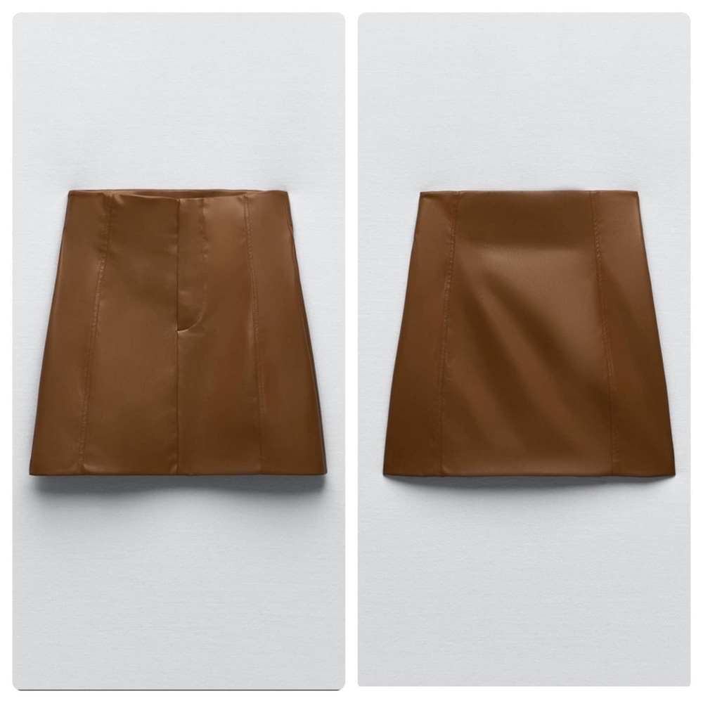Zara Faux Leather Mini Skirt Brown Womens Size Large